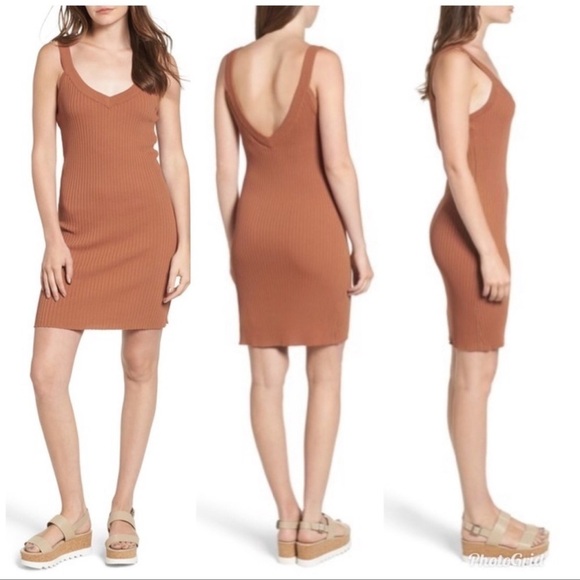 Somedays Lovin Pastel Skies Pinafore Ribbed Dress in Hazelnut Medium V-Neck New - Picture 4 of 12